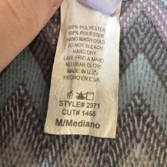 Purple Rain Dress Womens Medium Teal Chevron A-Line V-Neck Made USA 90s Vintage - Picture 4 of 10